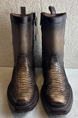 Cuadra almond/Brown cowboy python skin zip ankle boots men Size 7 EE 49671